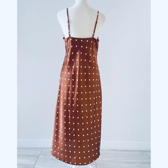 Brown Silky A-Line Midi Dress - Picture 7 of 9